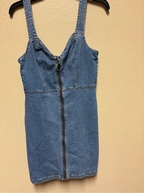H&M Divided Light Blue Denim Mini Dress with Front Zip